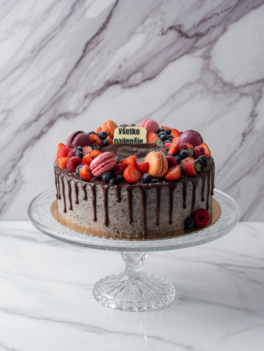 Maková torta s čokoládovými stekancami