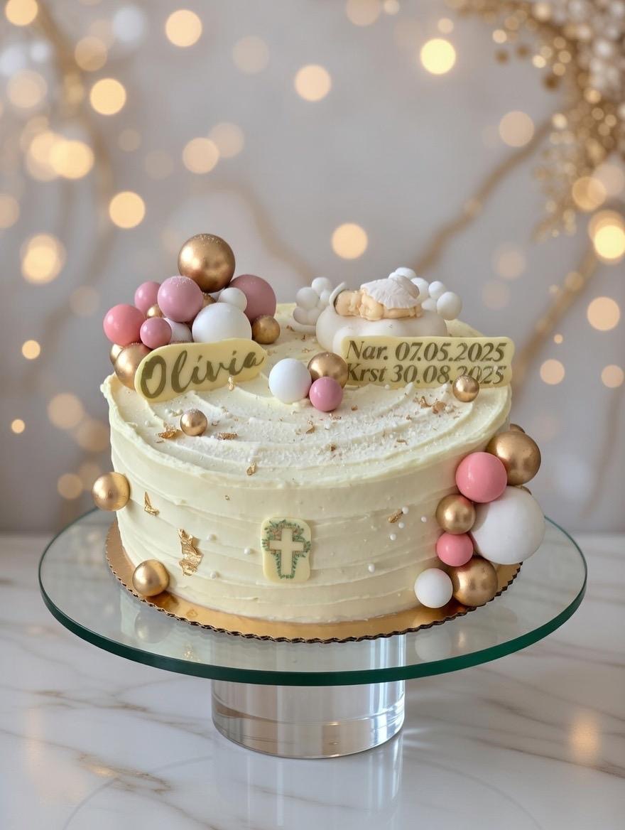 Elegantná torta na krstiny s bábätkom